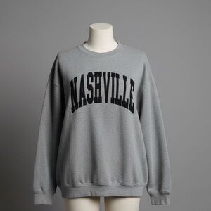 Pink Lily Nashville Graphic Sweatshirt Gray Oversized Crewneck Pullover